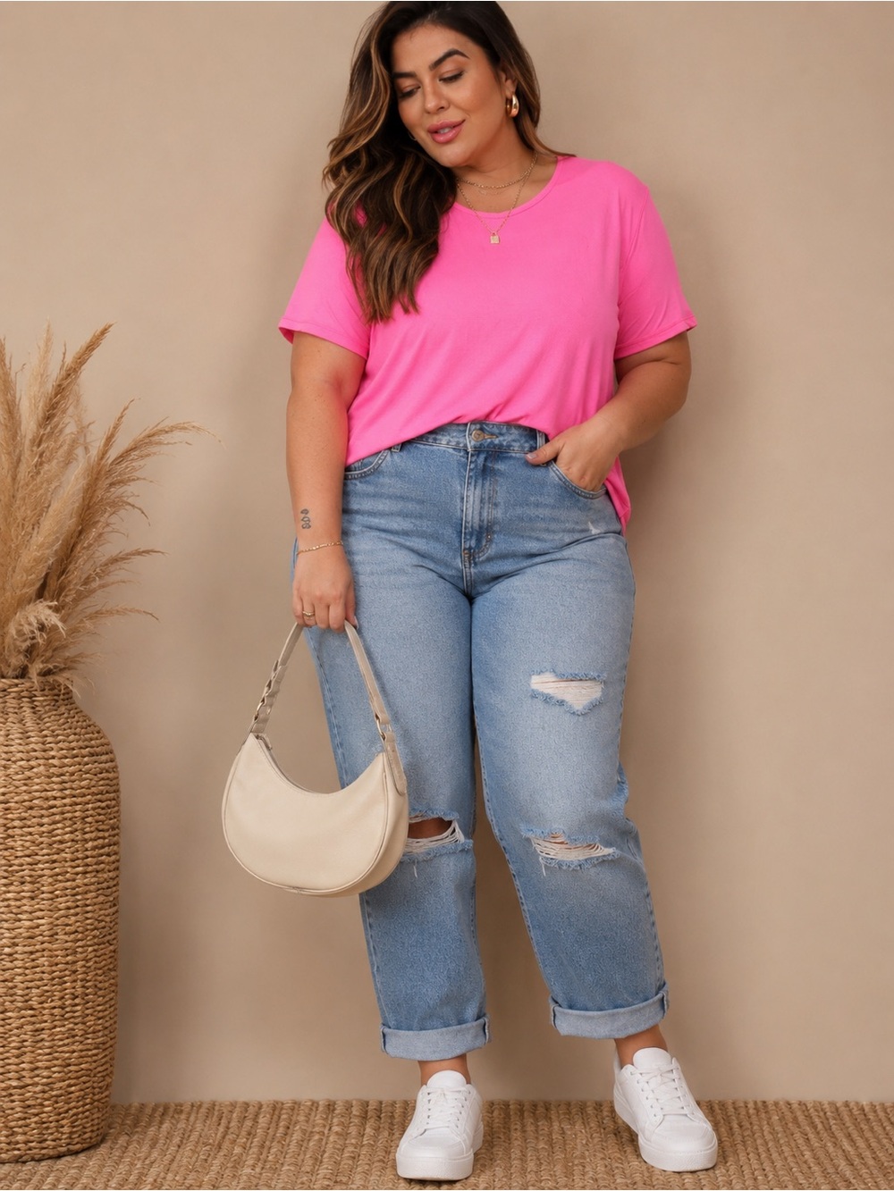 JM Collection Vibrant Pink Short Sleeve Top